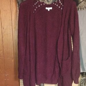 Purple Snow Red Cardigan Sweater with Rhinestone Embellishments